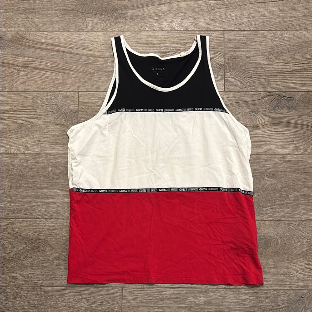 Guess Tri-Color Tank Top - Black, White, Red